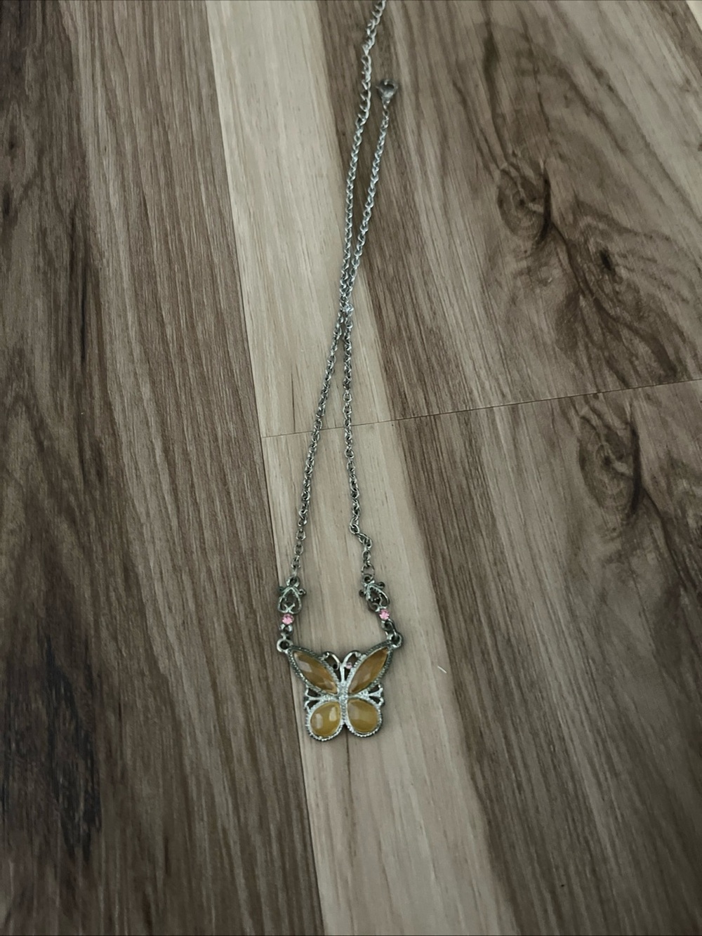 Vintage Yellow Enameled Butterfly Necklace